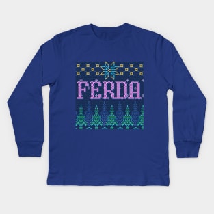 Ugly Christmas Sweater Letterkenny Ferda in blue Kids Long Sleeve T-Shirt